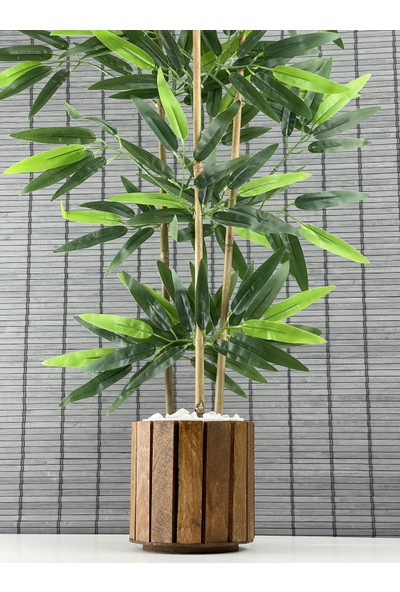 Bahçem Yapay Yoğun Yapraklı Dekoratif Bambu Ağacı Ahşap Saksılı 100CM