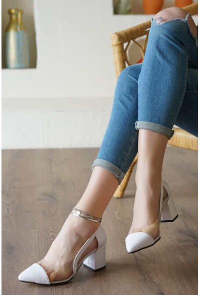 Sefa Amor Şeffaf Detaylı Beyaz Rugan Kadın Topuklu Ayakkabı
