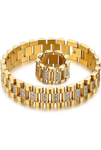 Jessieyou Mall Gold Watchband-Şekilli Elmas Gömülü 316 Paslanmaz Çelik Bilezik (Yurt Dışından)