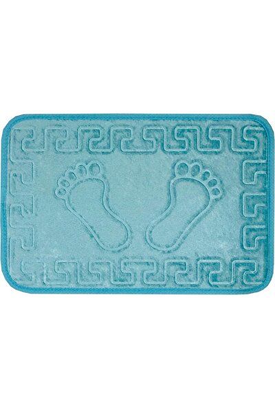 Veldana Kaydırmazlı Ayak Izi Desenli Banyo Paspası - Açık Mavi