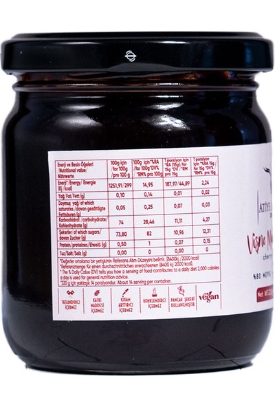 Atiye Laçin Vişne Marmelatı 220 gr (%100 Doğal ,%80 Meyve ,Katkı Maddesi ,Renklendirici ve Koruyucu İçermez.)