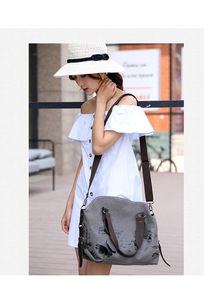 Fashion Smart Kadın Çanta Günlük Vintage Sokak Kanvas Omuz Çantası (Yurt Dışından)