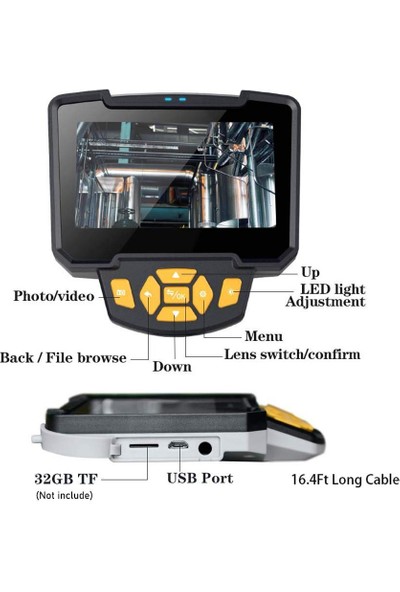 Prettyia 4.3 "1080 P IP67 8mm Endüstri Boroskop Kamera - Siyah (Yurt Dışından)