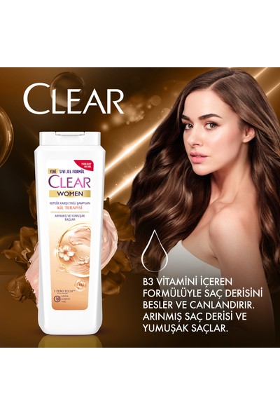 Clear Women Kepeğe Karşı Etkili Şampuan Kil Terapisi Arınmış ve Yumuşak Saçlar 485 ML
