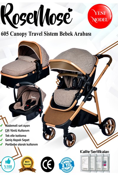 Rose Mose 605 Canopy Çift Yönlü Travel Sistem Bebek Arabası Puset Yeni Doğan Set