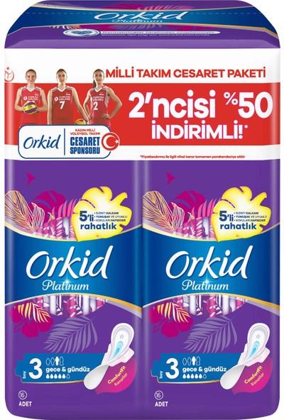 Orkid Platinum Hijyenik Ped Gece ve Gündüz 32 Ped Cesaret Paketi