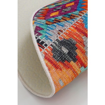 Dijidekor 9010 Patchwork Temalı Saçaksız Dijital Oval Halı Kaymaz Yıkanabilir Iskandinav Yolluk 200X350