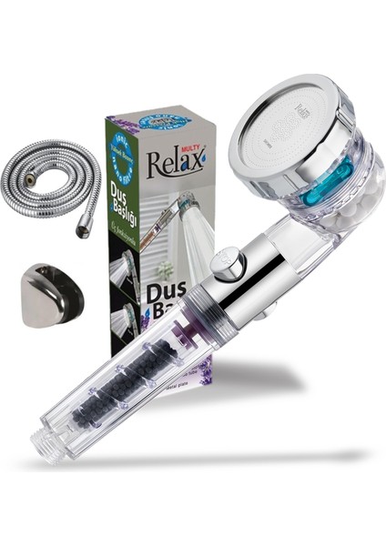 Multy Üç Fonksiyonlu Start Stop Ayarlı Nano Filtreli Tasarruflu Duş Başlığı & Hortum ve Askı Aparatlı Set