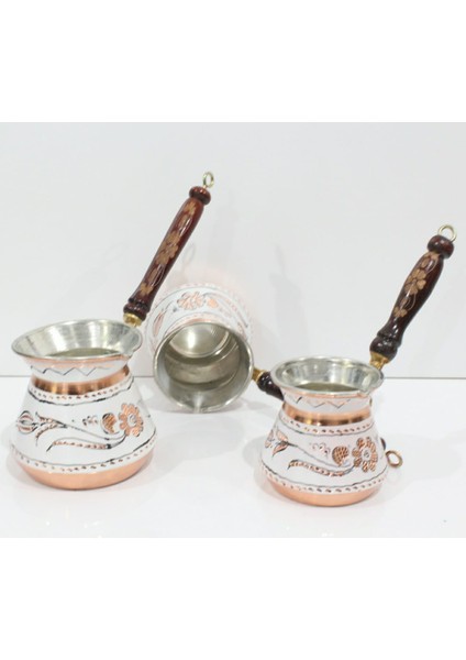 Erzincan Işlemeli Beyaz Model Bakır Cezve Takımı