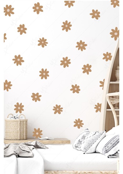Kahve Papatyalar Çocuk Bebek Odası Duvar Sticker Seti modelleri