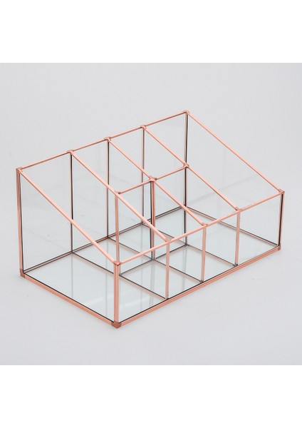 Makyaj Organizeri Kalemlik Saklama Kutusu Masa Üstü Aksesuar Düzenleyici Bakır 6 Bölmeli 25X15X12/7CM