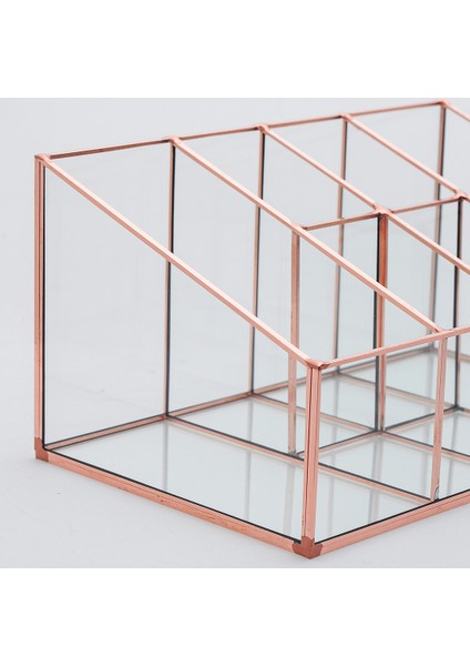 Makyaj Organizeri Kalemlik Saklama Kutusu Masa Üstü Aksesuar Düzenleyici Bakır 6 Bölmeli 25X15X12/7CM modelleri