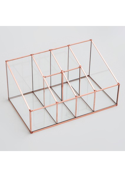 Makyaj Organizeri Kalemlik Saklama Kutusu Masa Üstü Aksesuar Düzenleyici Bakır 6 Bölmeli 25X15X12/7CM fırsatları