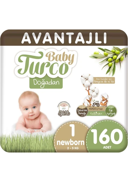 Baby Turco Doğadan Avantajlı Bebek Bezi 1 Numara 2 - 5 kg Yenidoğan 160'lı