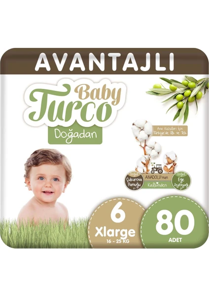 Baby Turco Doğadan Avantajlı Bebek Bezi 6 Numara 16 - 25 kg XL 80'li