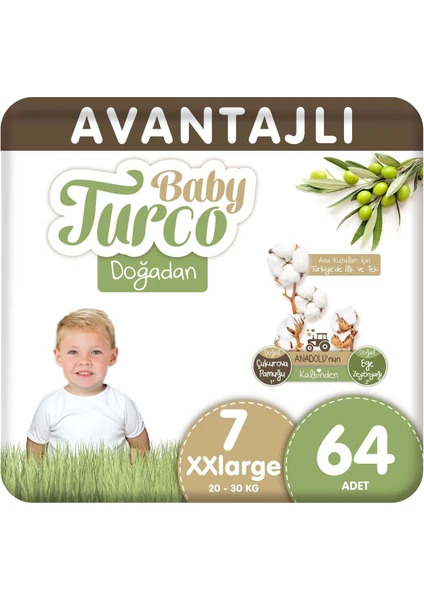 Baby Turco Doğadan Avantajlı Bebek Bezi 7 Numara 20 - 30 kg XXL 64'lü