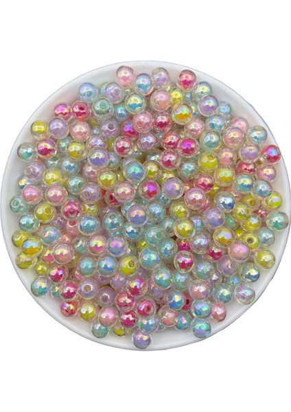 25 gr 8mm Janjanlı Içi Boncuklu Karışık Renkli Akrilik Boncuk ,takı Yapım Boncuğu (25GR,~85 Adet)