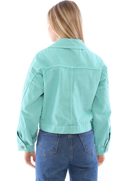 Kadın Crop Denim Ceket Mint