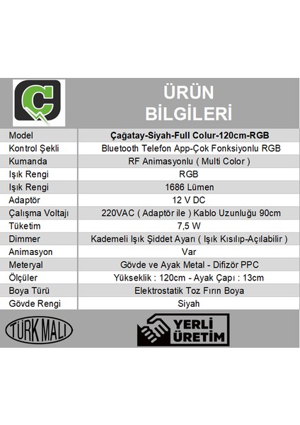 Dekoratif Rgb Bluetooth LED Lambader Köşe Lambası Siyah 120 cm Mobil Kontrol Telefon Kontrol Siyah
