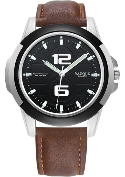 418 Spor Izle Rahat Moda Aydınlık Erkekler Kuvars Izle (Siyah Tepsi Koyu Kahverengi Kemer)(Yurt Dışından)
