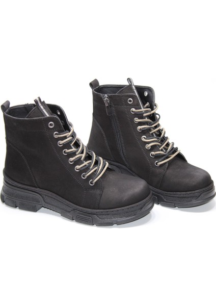 Triapolo Hakiki Deri Kauçuk Taban Bağcıklı Fermuarlı Kolay Giyim Kadın Bot