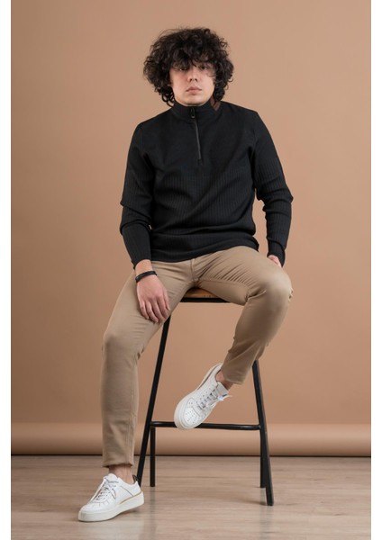 Fermuar Yaka Yarım Balıkçı Likralı Erkek Sweatshirt