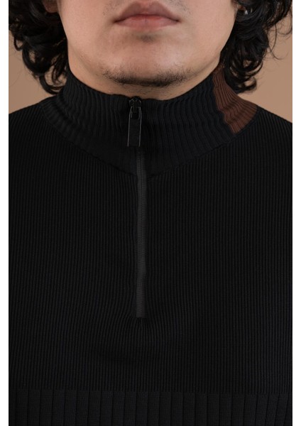 Fermuar Yaka Yarım Balıkçı Likralı Erkek Sweatshirt
