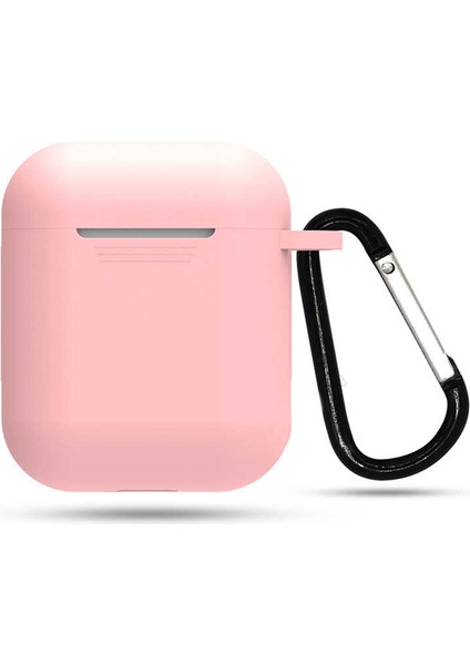 Apple Airpods 1. / 2. Nesil Kılıf Renkli Bitişik Silikon Kılıf Açık Pembe