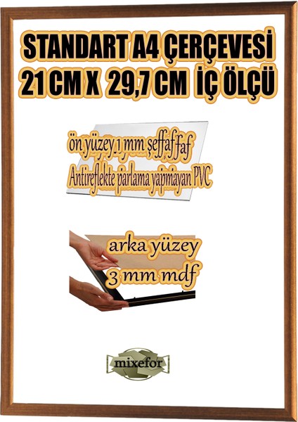 MİXEFOR A4 Çerçeve-Renk BRONZ -Arka Yüzey 3mm Mdf- Ön yüzey Kırılmaz parlama yapmayan Antireflektif