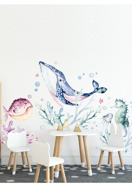 Balina ve Arkadaşları Watercolor Duvar Sticker Seti