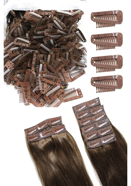 Peruk, Çıtçıt, Postiş, Yarımay, Kahkül Klipsleri 65 Adet / 100 Gr Açık Kahve Paket