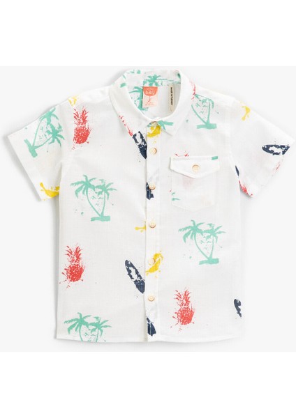 Tropikal Baskılı Kısa Kollu Gömlek Pamuklu