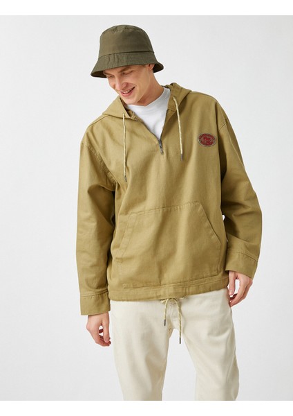 Yarım Fermuar Gabardin Kapşonlu Sweatshirt