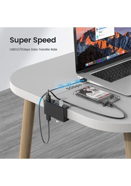 4 Port USB 3.0 Kelepçeli Hub Adaptör Dönüştürücü Siyah