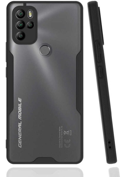 General Mobile 21 Pro Kılıf Kenar Renkli Kamera Korumalı Mat Kapak Siyah