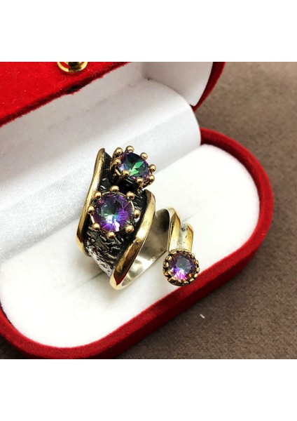 Mistik Topaz Taşlı 925 Ayar Otantik Gümüş Bayan Yüzük