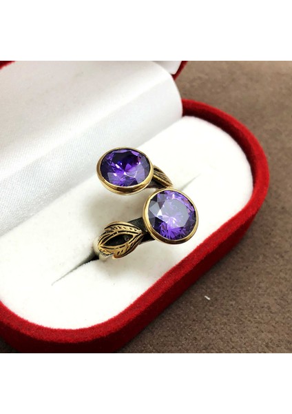 Ametist Taşlı 925 Ayar Otantik Gümüş Bayan Yüzük