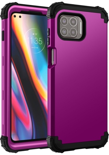 Motorola Moto G 5g Artı Için Pc + Silikon Kılıfı Koyu Mor + Siyah (Yurt Dışından)
