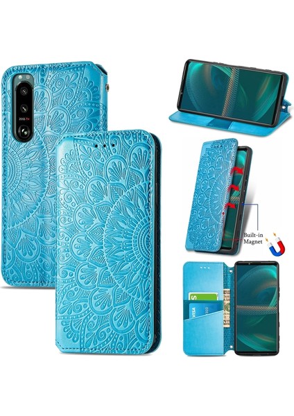 Sony Xperia 5 Iıı Çiçek Açan Mandala Deri Kılıf Mavi (Yurt Dışından)