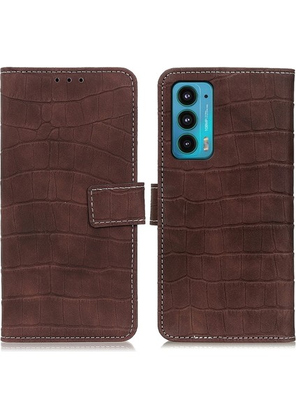 Motorola Edge 20 Manyetik Timsah Doku Pu Kılıf Kahverengi (Yurt Dışından)