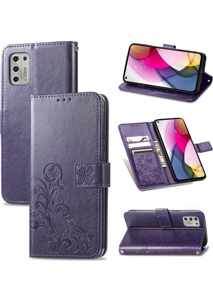 Motorola Moto G Stylus 2021 Dört Yapraklı Yonca Pu Kılıf Mor (Yurt Dışından)