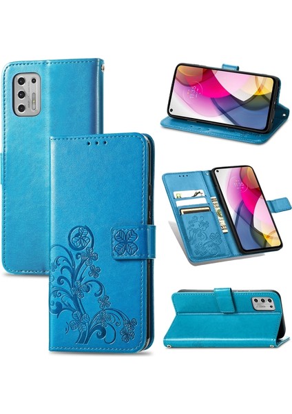 Motorola Moto G Stylus 2021 Dört Yapraklı Yonca Pu Kılıf Mavi (Yurt Dışından)