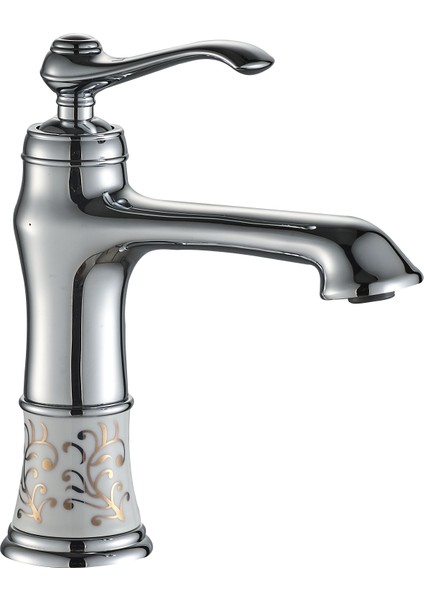 Seramik Desenli Banyo Lavabo Bataryası Krom