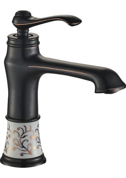Seramik Desenli Banyo Lavabo Bataryası Siyah