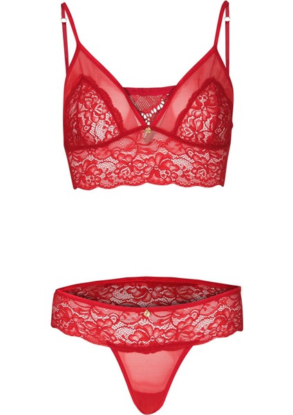 Yeni Yıl Kırmızı Bralet Dantel Çamaşır Takım