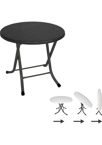 Klasik Katlanır Werzalit Yuvarlak Tabla Masa Q70 - Siyah