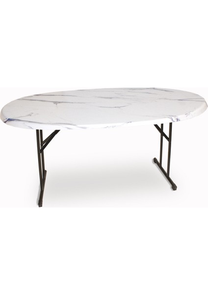 Banket Werzalit Oval Masa 94X146 - Bıanco Cararra Beyaz