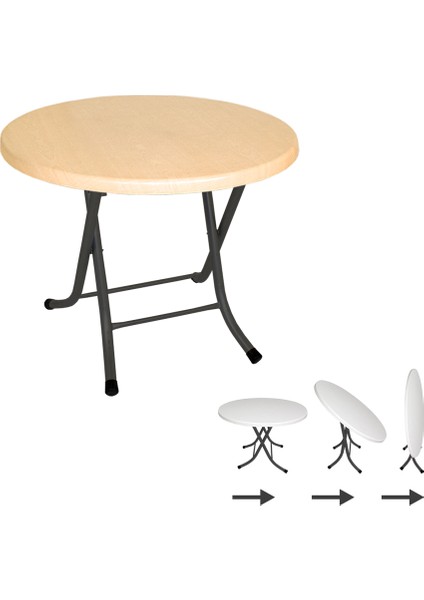 Klasik Katlanır Werzalit Yuvarlak Tabla Masa Q90 - Akçaağaç