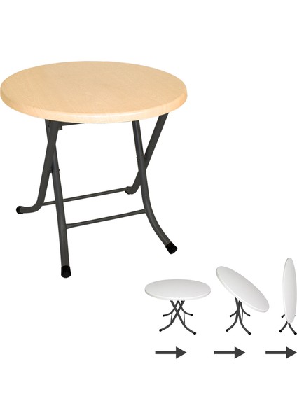 Klasik Katlanır Werzalit Yuvarlak Tabla Masa Q70 - Akçaağaç