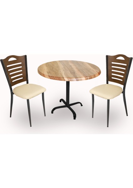 Indigo Werzalit Yuvarlak - Merdiven Fiskos Seti (90 cm Çap) - Indiana Wood Krem